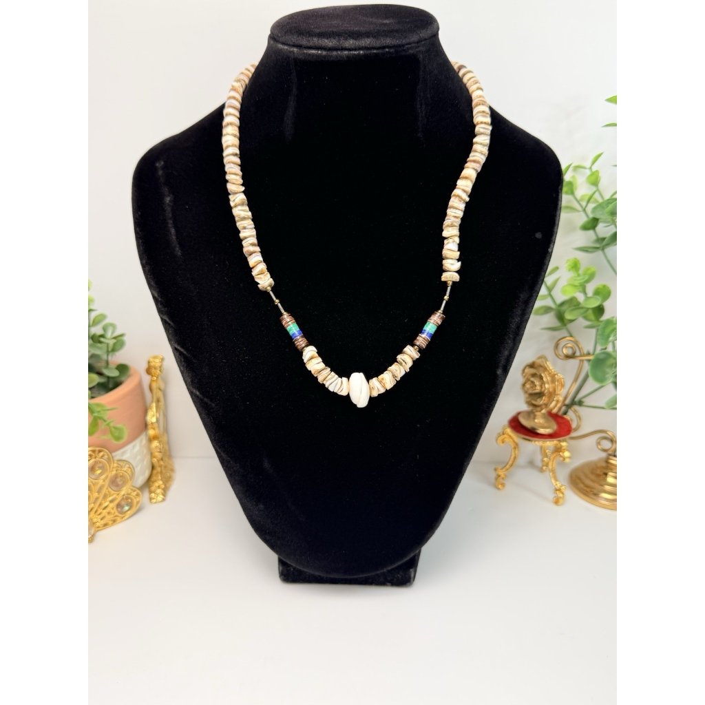 Vintage Turquoise Penn Shell Heishi White Shell Necklace Santo Domingo 50$